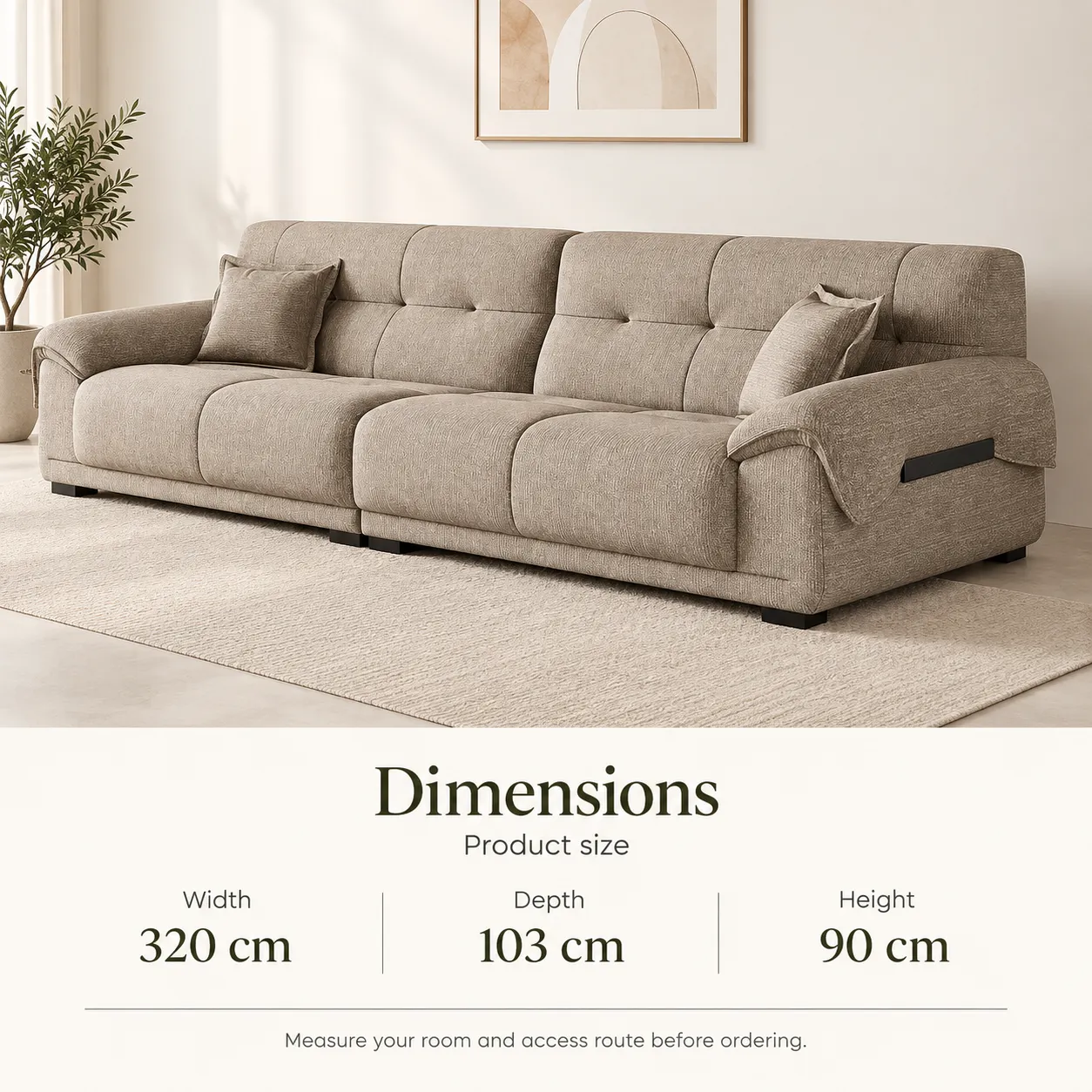 W09 Woven Sofa - Oatmeal — Dimensions