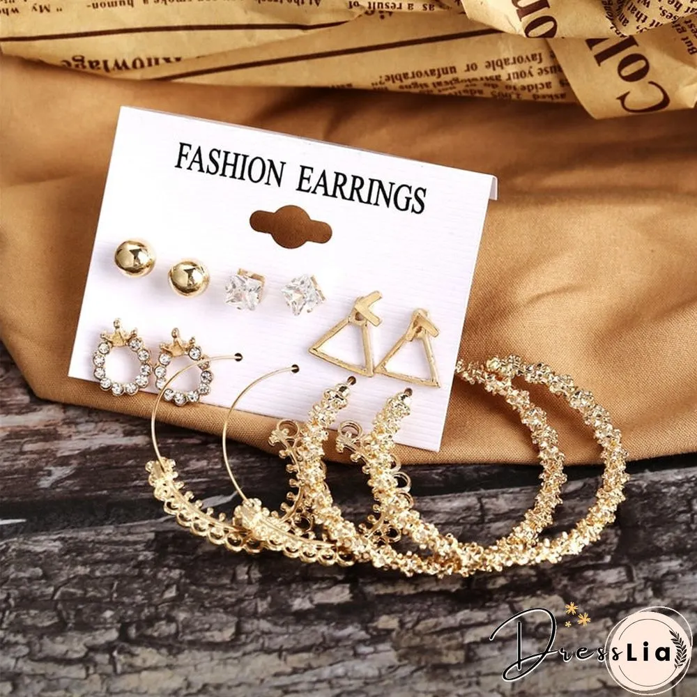 17KM Fashion Pearl Hoop Earrings Set For Women Geometirc Gold Metal Circle Hoop Earrings Brincos Trend Jewelry Gift