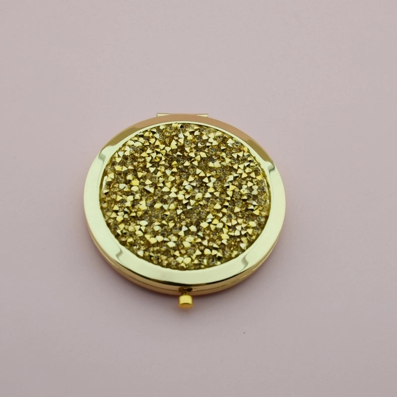 Retro Crystal Stick-on Round Double-sided Portable Mini Mirror