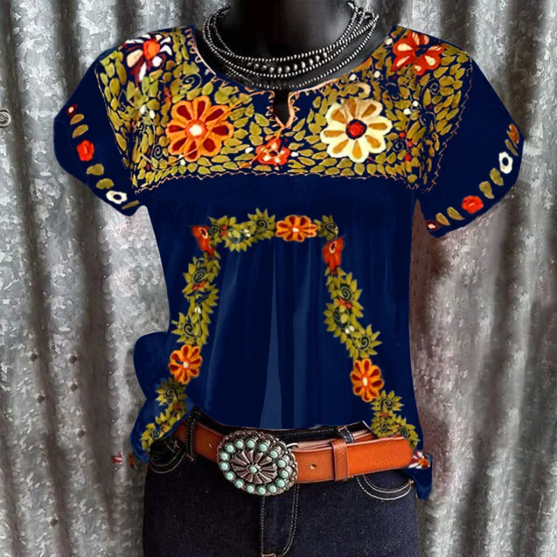 Women's flower casual short-sleeved loose graphic tees