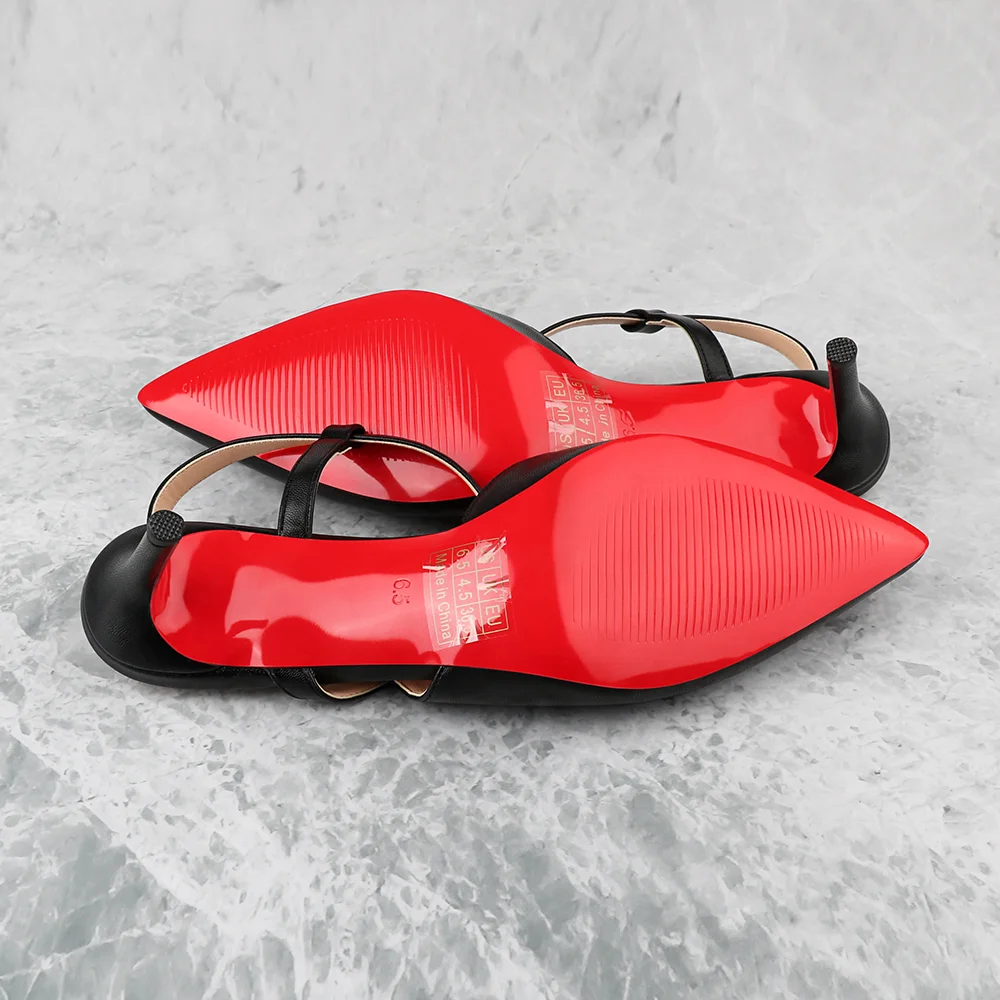 65mm Women Slingback Pumps Prom Sandals Kitten Heels Pointed Toe Dress Matte Red Bottoms Shoes