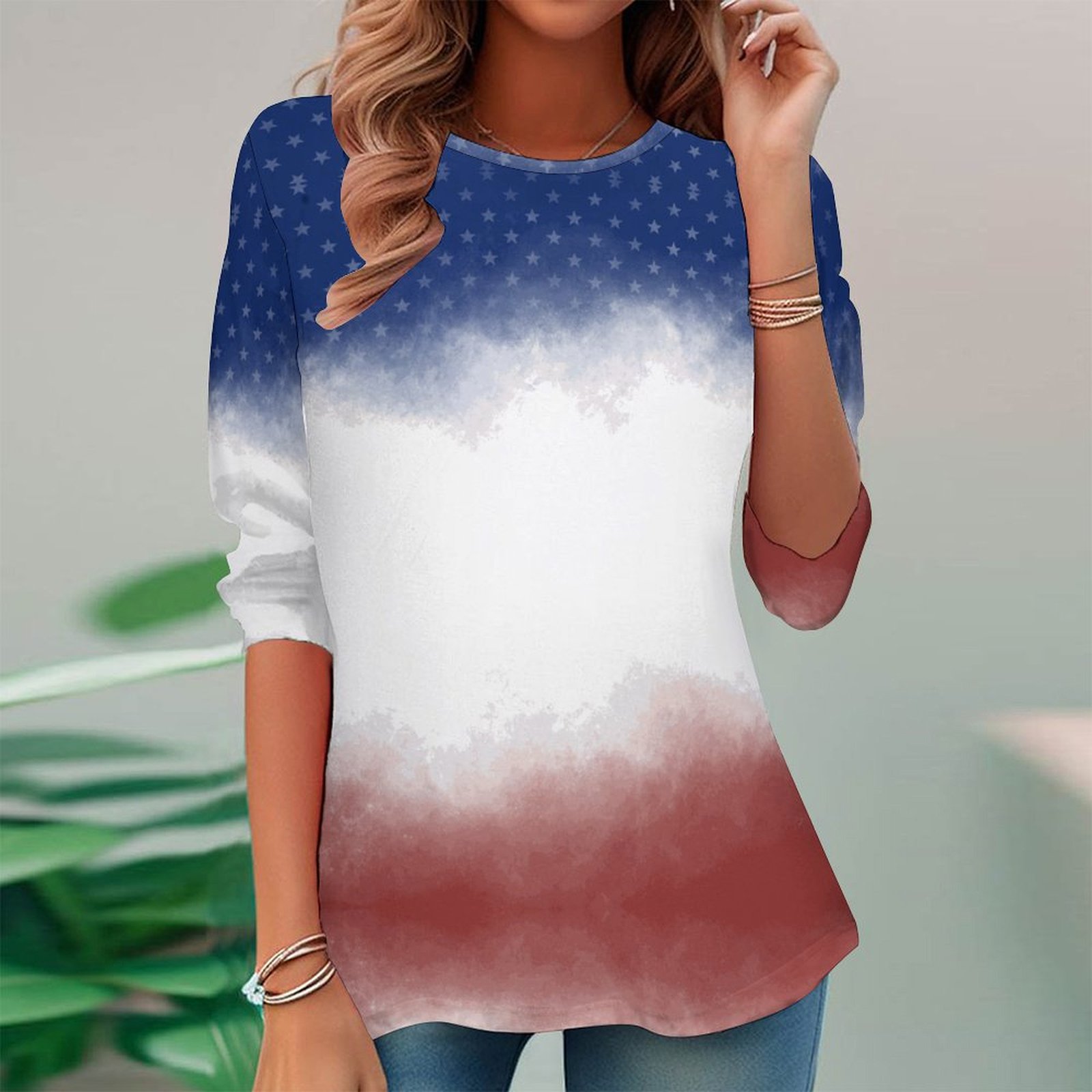Women Long Sleeve V-neck Graphic Floral Printed Top