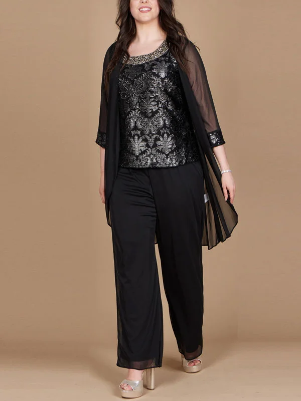 Retro mesh temperament cardigan daily ladies three pieces set
