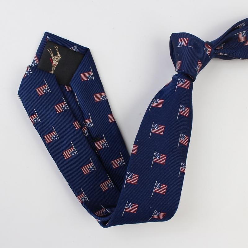 Cravate en soie bleue marine à drapeau américain imprimé-Soie Plus