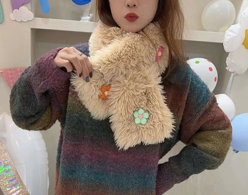 Women’s Sweet Flower Faux Rabbit Fur Scarf