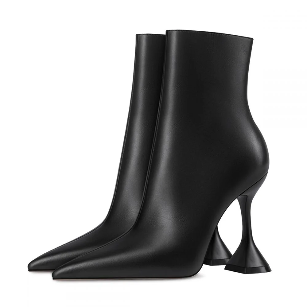 Hottest Black  Boots Flared Heeled Ankle Boots Nicepairs