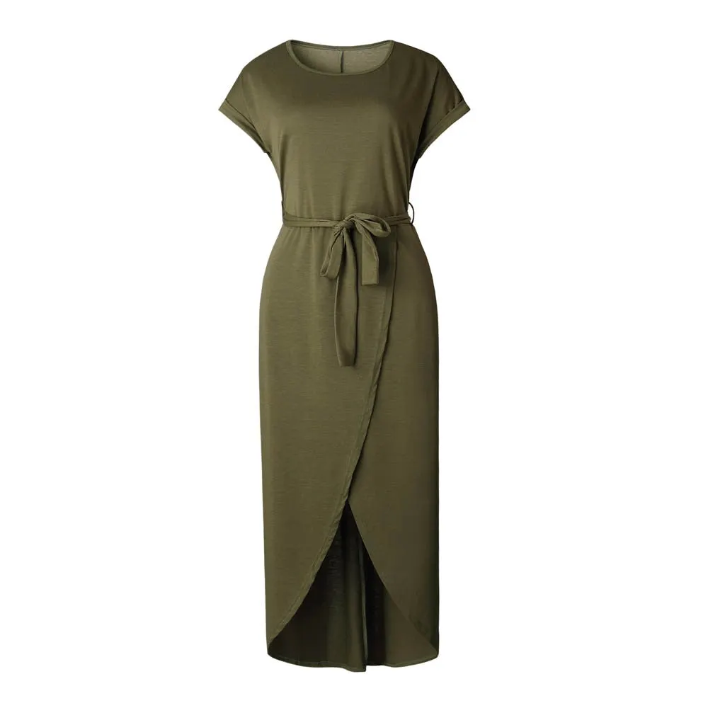 Spring/summer/autumn 6 Color Women Casual Dress Short Sleeves Asymmetrical Blue Green Daily Maxi Summer Dress Elegant Home Dress