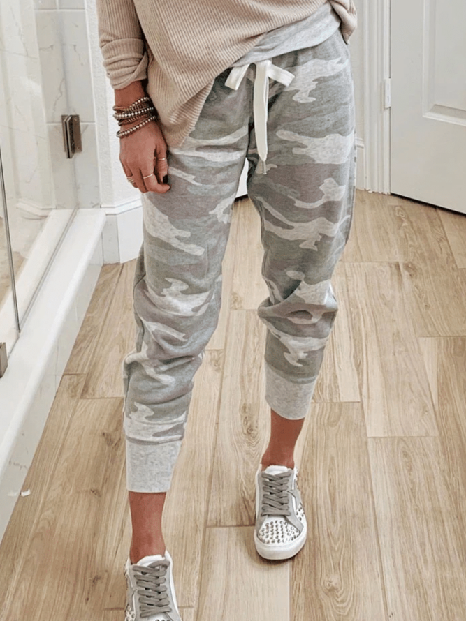 Gray Casual Printed Pants