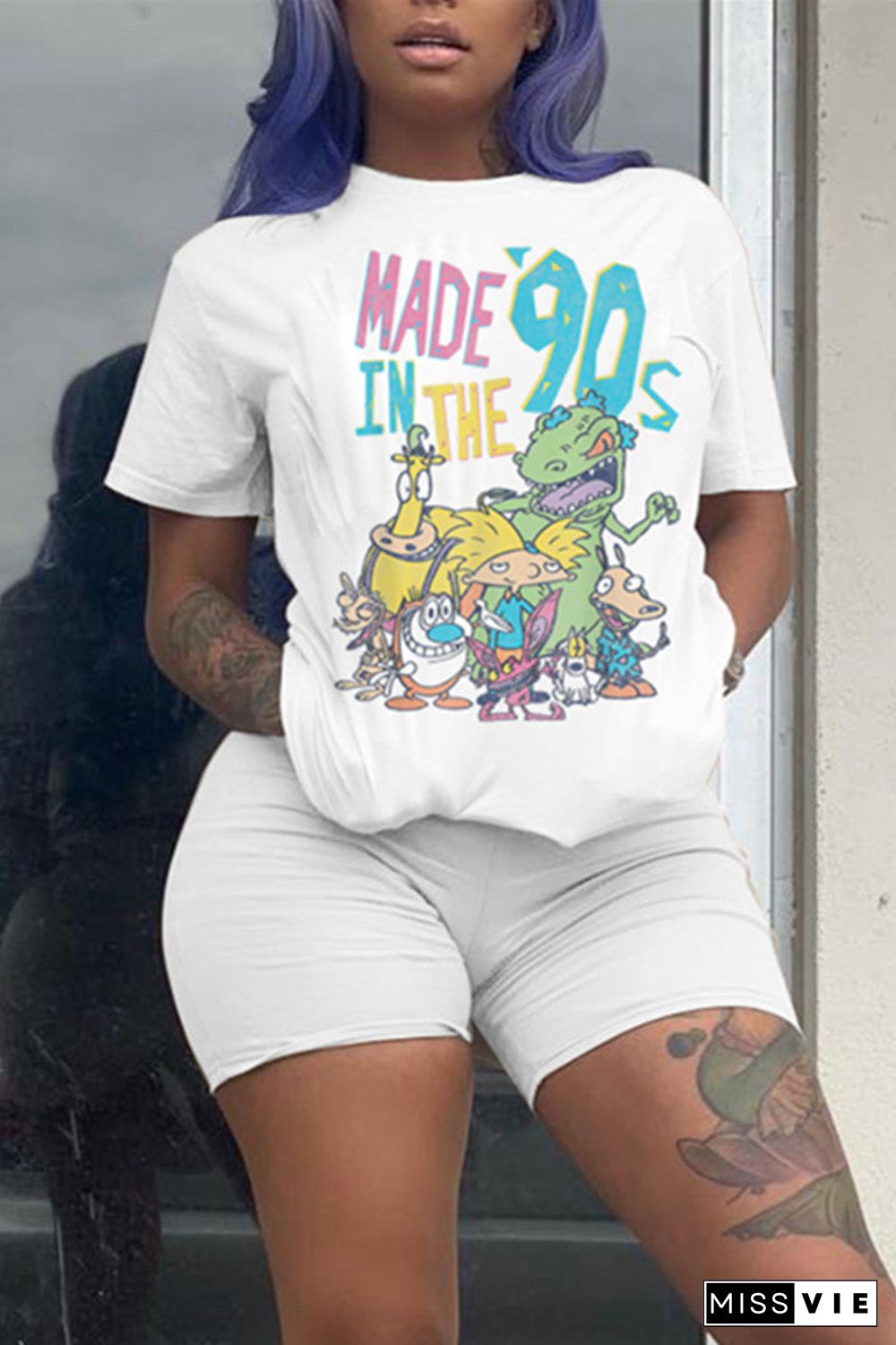 Fashion Casual Character Print Short Sleeve Two Pieces