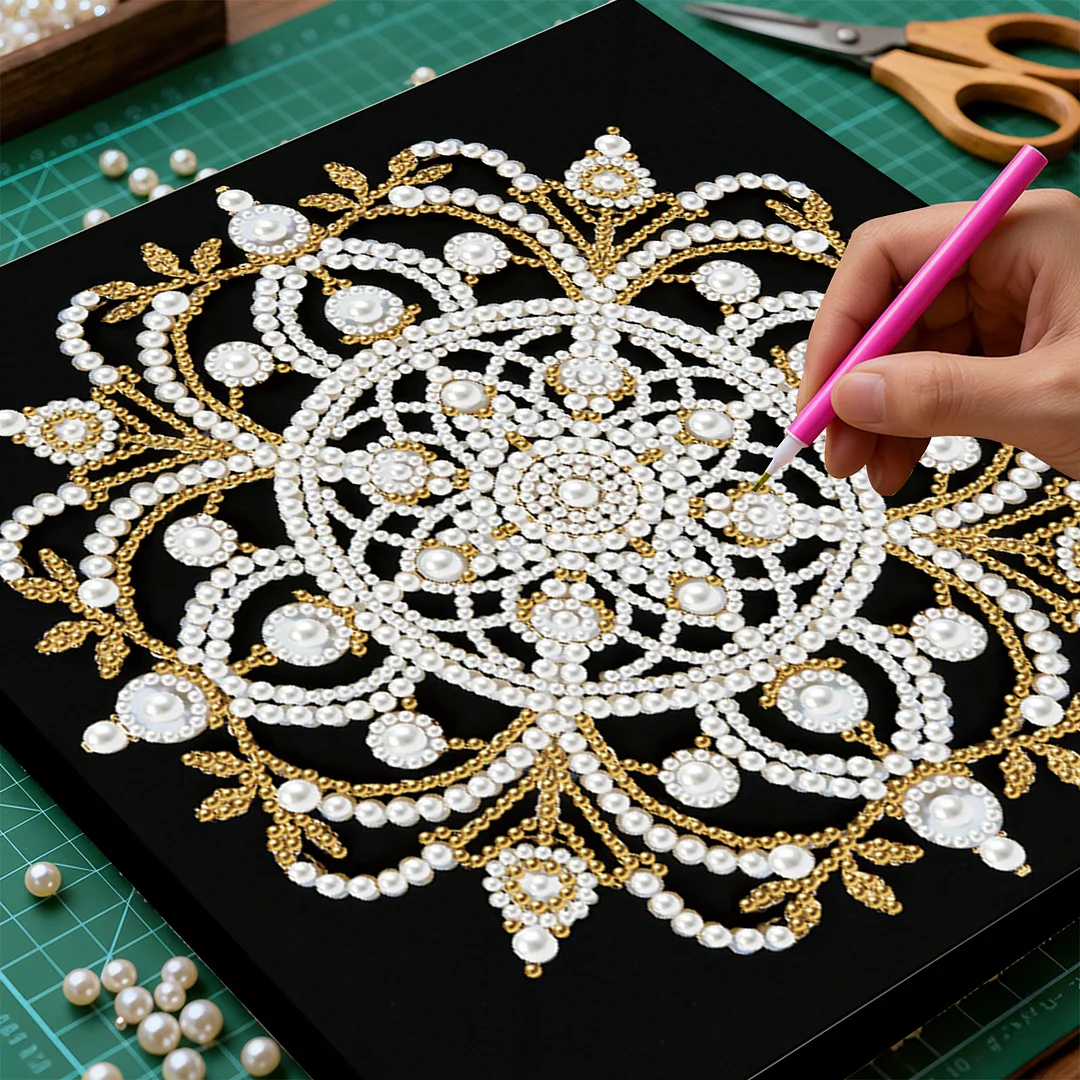 Mandala DIY Pearl Art Diamond Painting Kit for Adult Home Decor 25x25cm With Frame