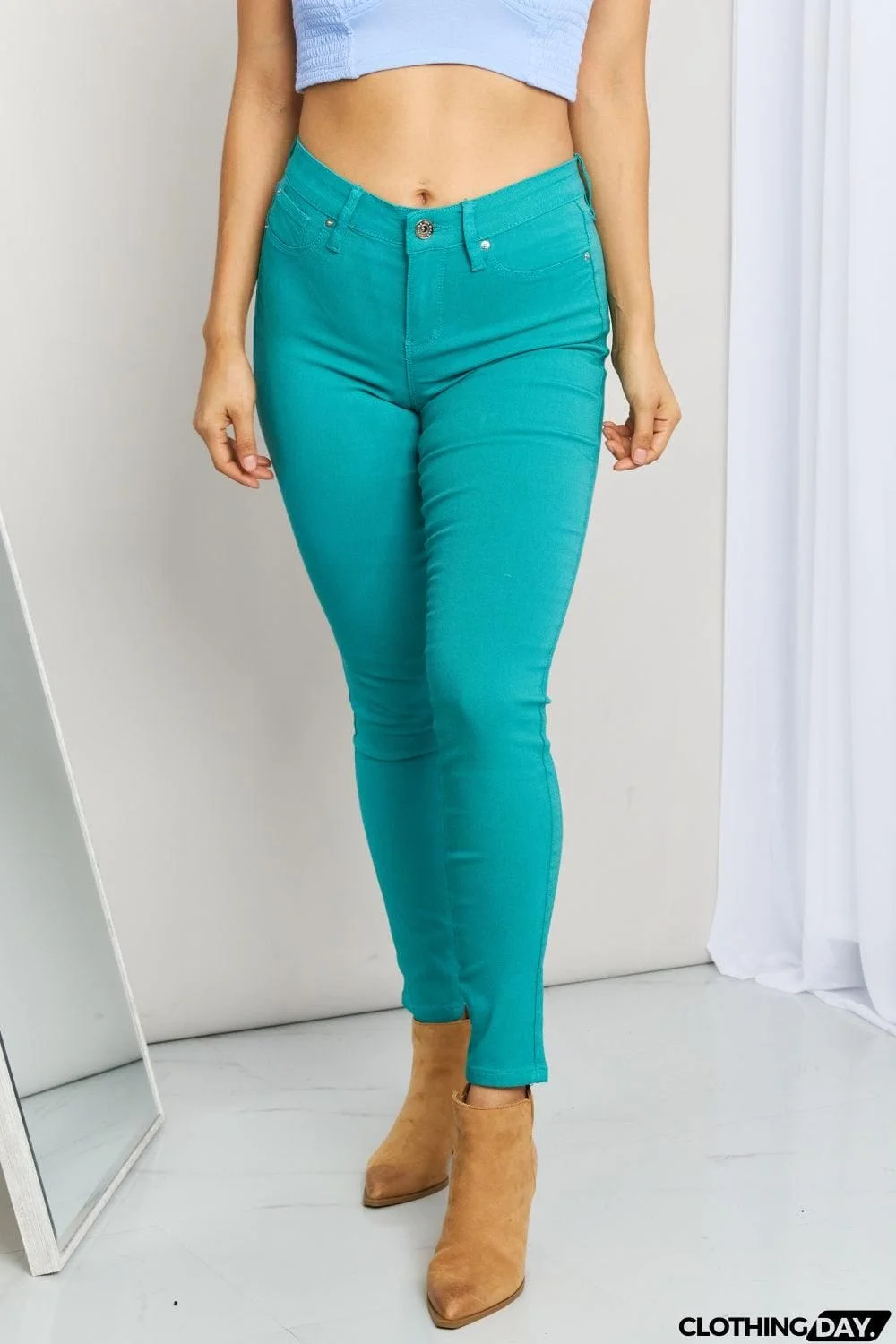 YMI Jeanswear Kate Hyper-Stretch Full Size Mid-Rise Skinny Jeans in Sea Green
