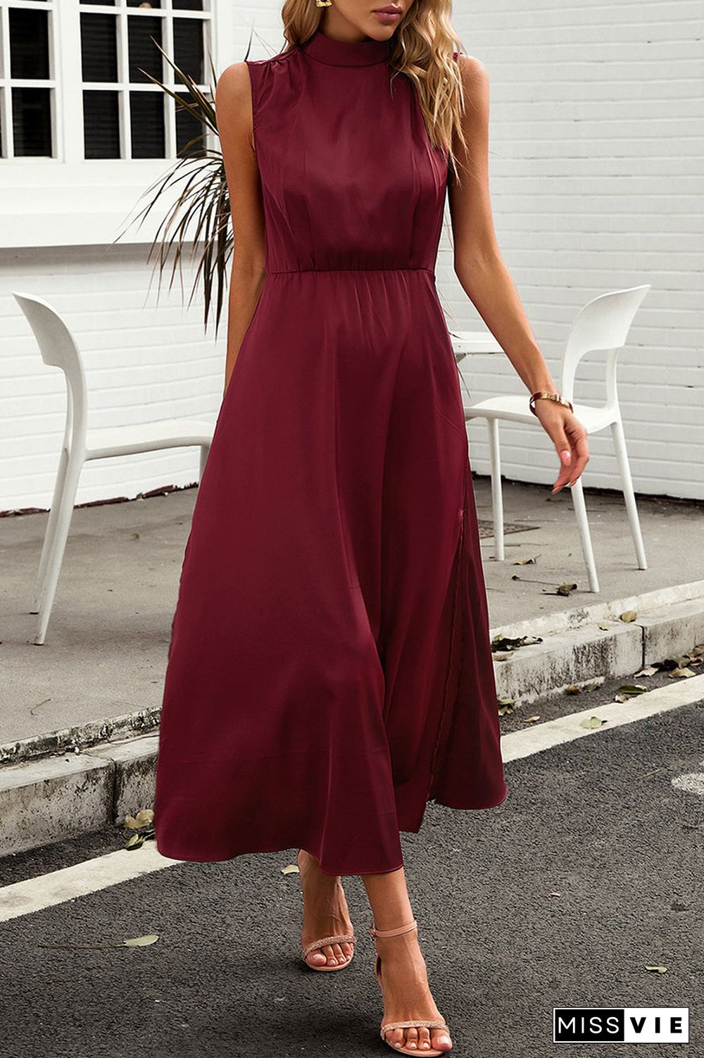 Elegant Solid Half A Turtleneck A Line Dresses