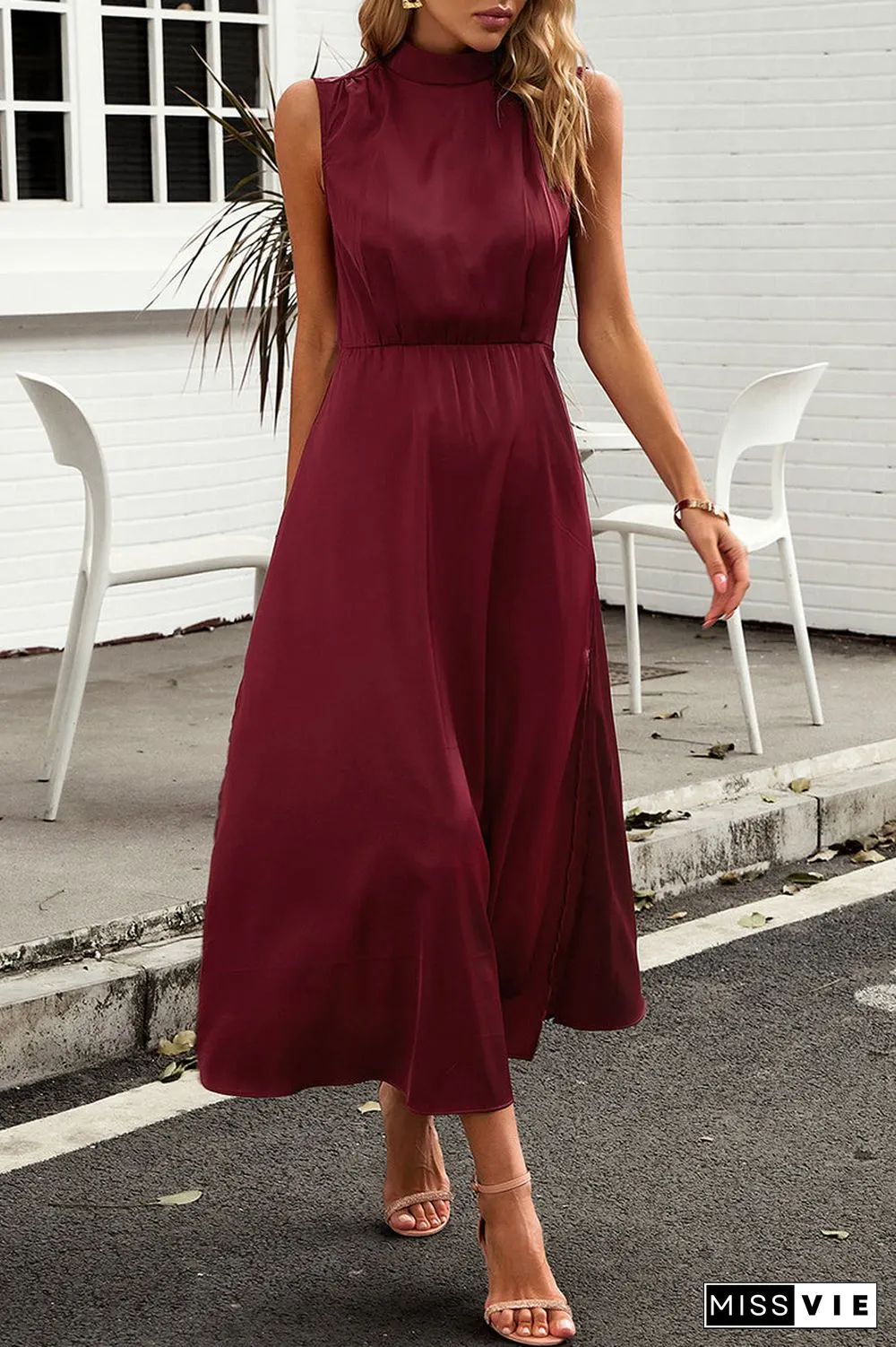 Elegant Solid Half A Turtleneck A Line Dresses