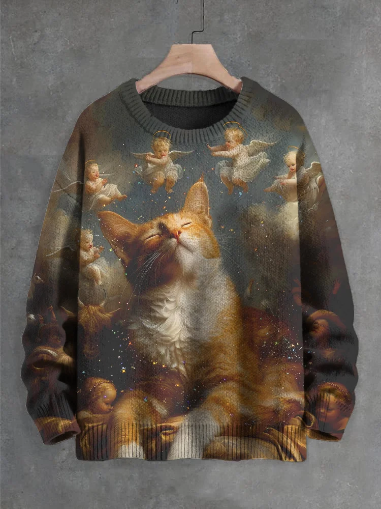 Men's Little Angel Baby Cat In Dream Art Print Knit Sweatshirt