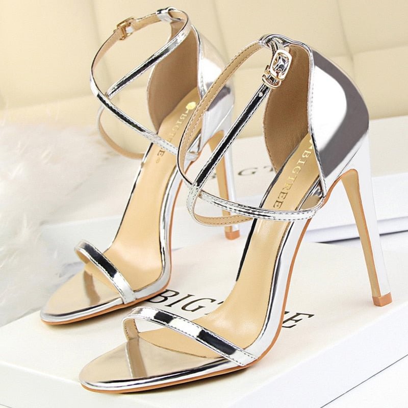 BIGTREE Patent Leather Women Sandals Sexy High Heels Summer Super High Heels 11 Cm Women Stiletto Sandals Female Party Shoes
