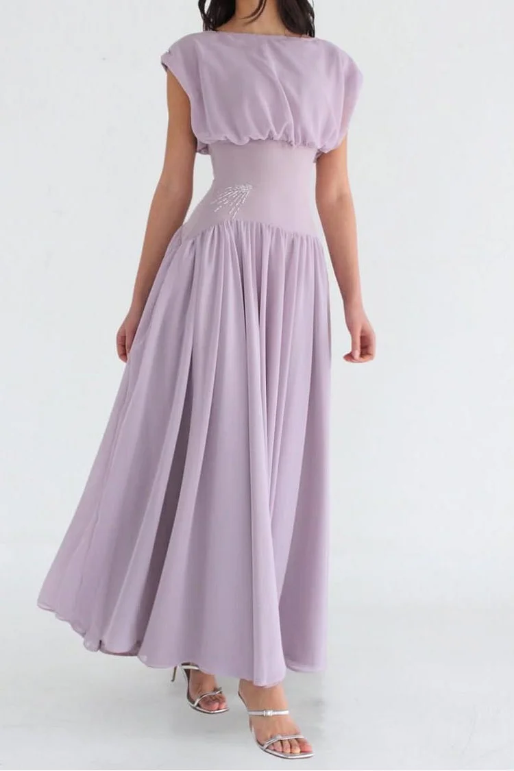 Jewel Neck High Waist Sleeveless Long Prom Dress With Ruffles XJ0562