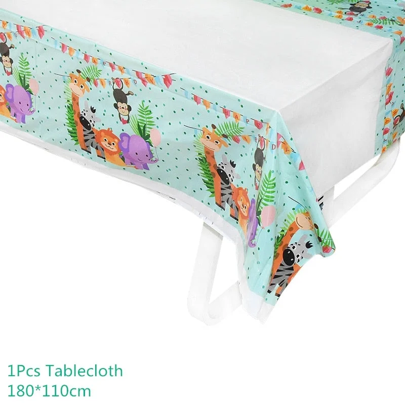 Safari Party Cartoon Animal Disposable Tableware Paper Cup Plate Tablecloth Kids Birthday Party Decoration Jungle Party Supplies