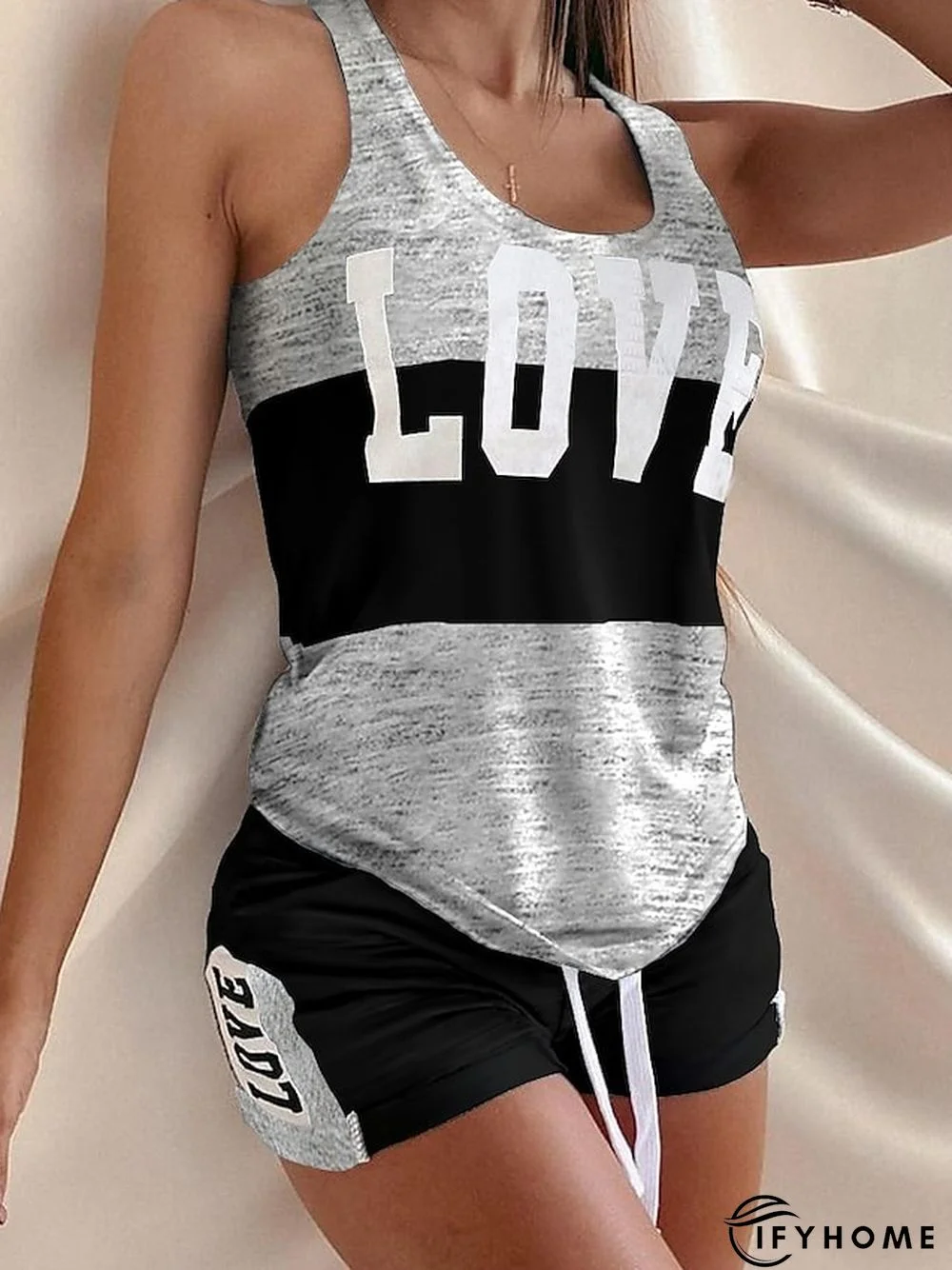 Women's Tank Top Shorts Sets Sweat Shorts Basic Pink Dark Navy Casual Daily Leopard Color Block Print U Neck S M L XL | IFYHOME
