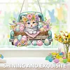 Diamond Painting Acrylic Single Side Drill Easter Cat Pendant Charms Kits for Adults Home Window Decor