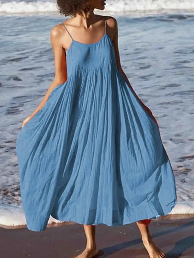Women's Pure Color Sling Dress-mysite