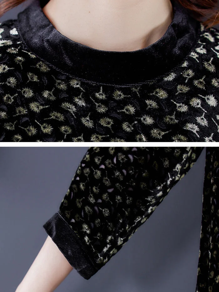 Half High Neck Gold Velvet Dress