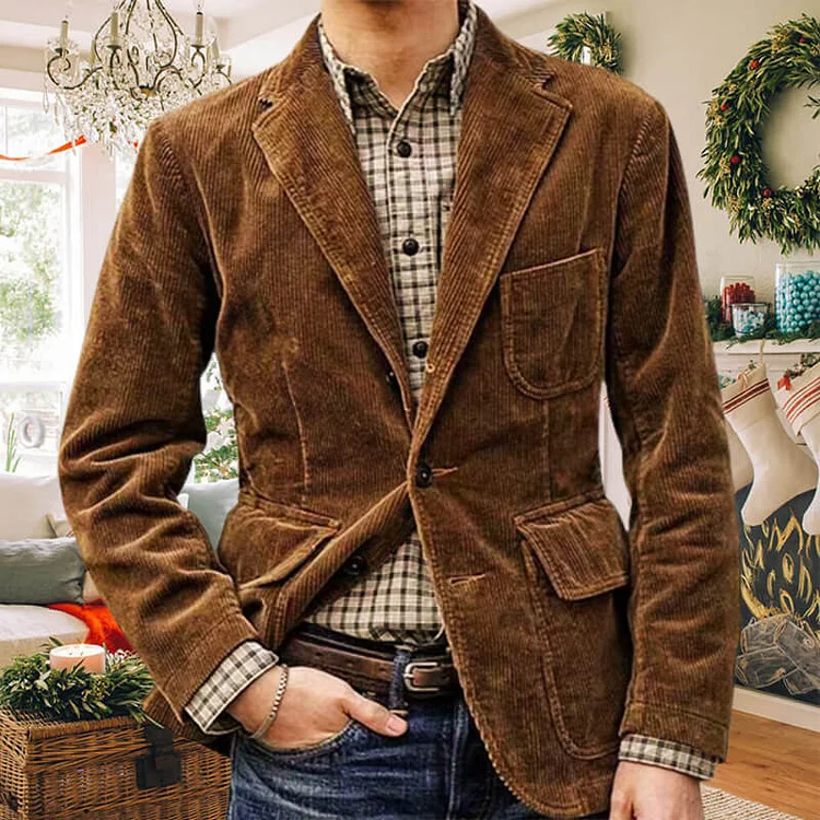 Men's Winter Fleece Corduroy Blazer