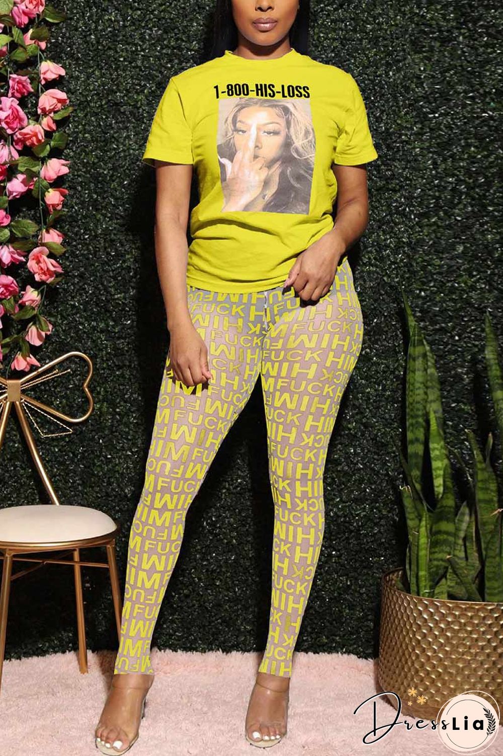 Fashion Print T-Shirt Mesh Trousers Set