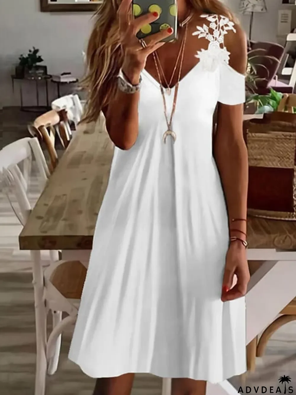 Women's T Shirt Dress Tee Dress Print Dress Graphic Print Lace V Neck Mini Dress Active Classic Daily Weekend Short Sleeve Loose Fit Black White Pink Summer Spring S M L XL XXL