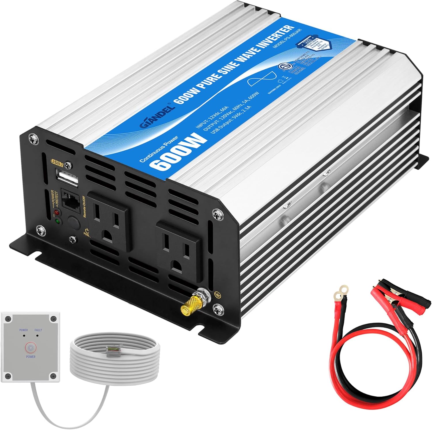 【FOR USA】Used - Very Good 600W  Pure Sine Wave  12V DC  to  110 120V AC   ETL Listed UL458 Standard