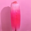 Rose Pink Straight Lace Front Wig Preplucked with Baby Hair Brazilian Remy Ombre Blue Full Lace Human Hair Wigs for Women