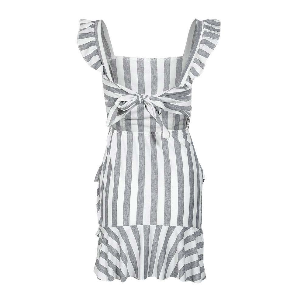 WildPinky Women 2020 Summer Beach Dress Stripe Backless Lace Up Bow Ruffles A-Line Dress New Fashion Party Mini Dress Vestidos