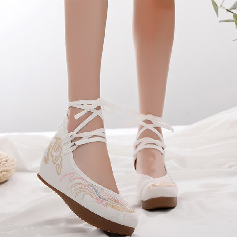 Vintage Cloud Embroidery Canvas Flats Shoes - Modakawa modakawa