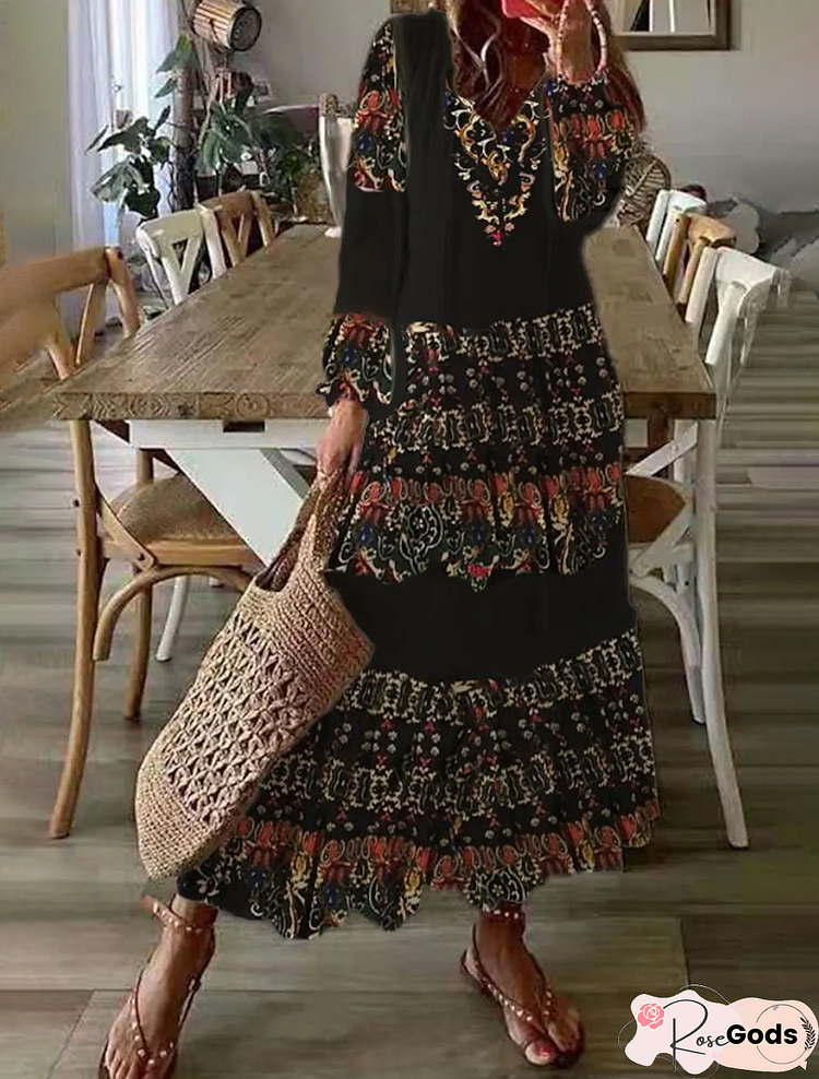 Casual Regular Fit Ethnic V Neck Dresses