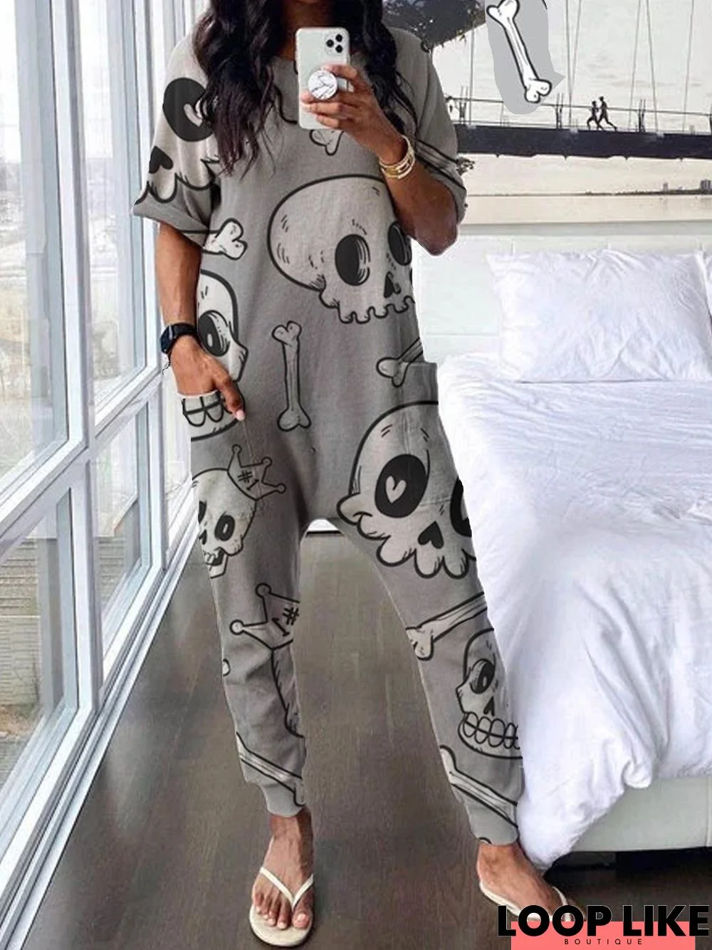 Skull Casual Short Sleeve Pants