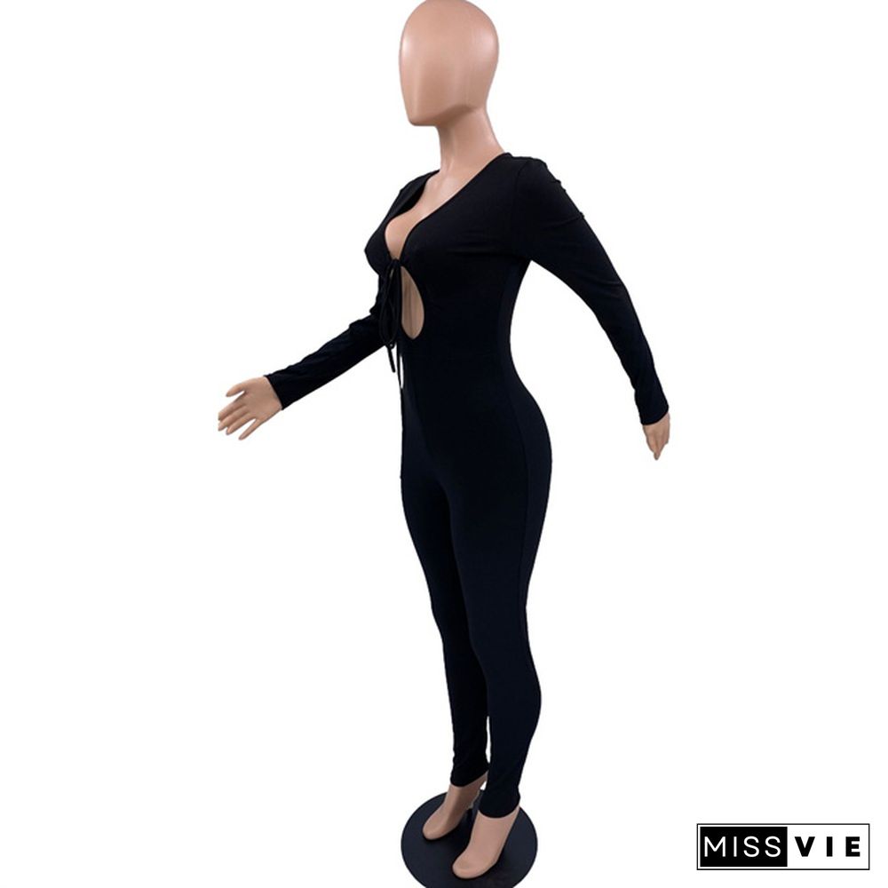 Lace Up Cut Out Long Sleeve Bodycon jumpsuit