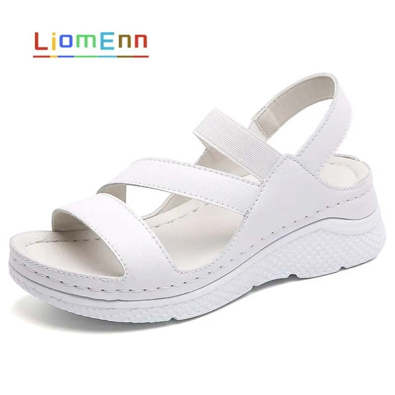 Brand Summer Women's Sandals 2021 New Designer Ladies Genuine Leather White Silver Pink Platform Sandal For Women flip flops