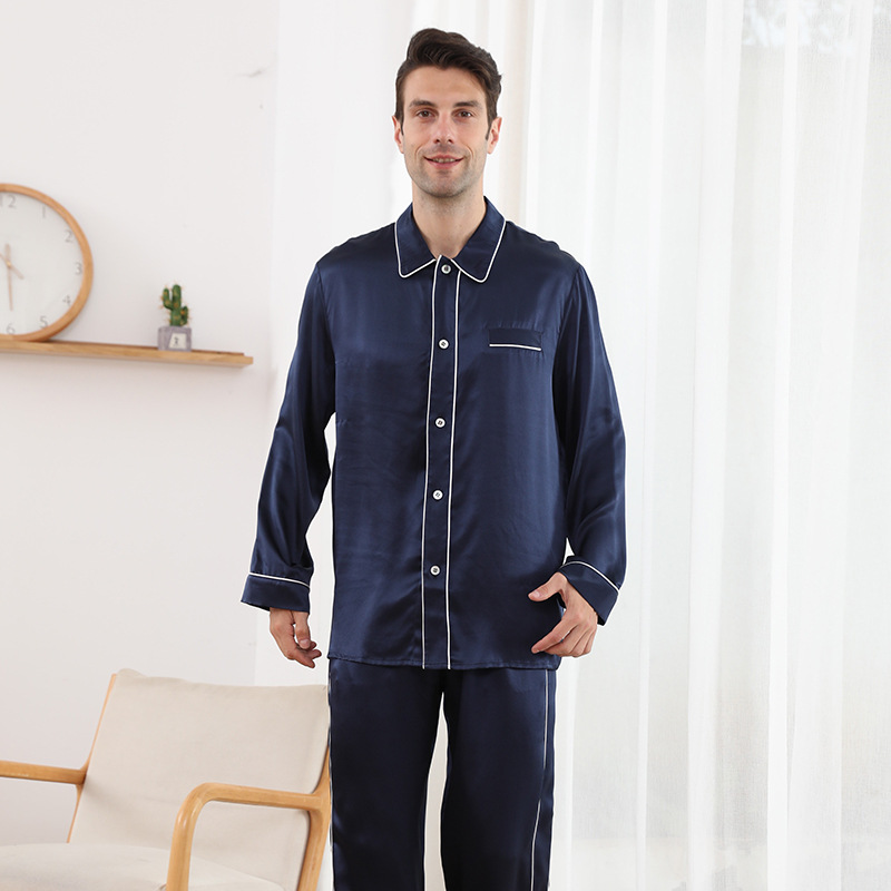 Pyjama en soie homme style chemise Bleu 2