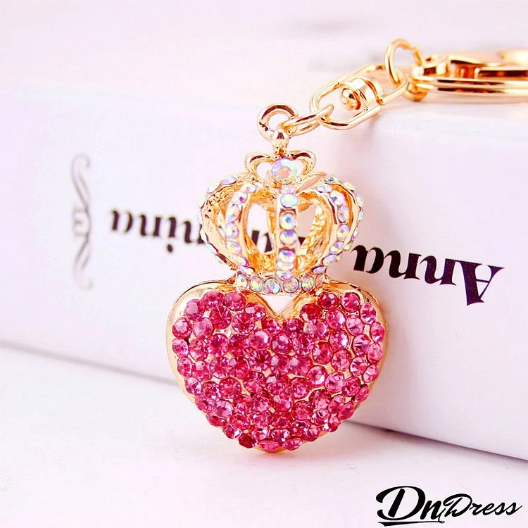 Women Fashion Creative Crown Heart Rhinestone Keychain Metal Pendant