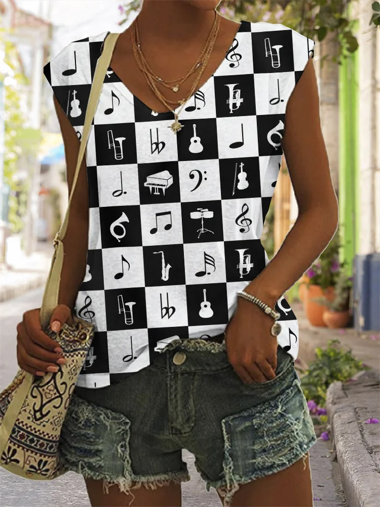 Stylish Modern Music Notes And Instruments Art Tank Top