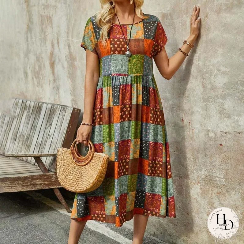 Vintage Ethnic Plaid Dress