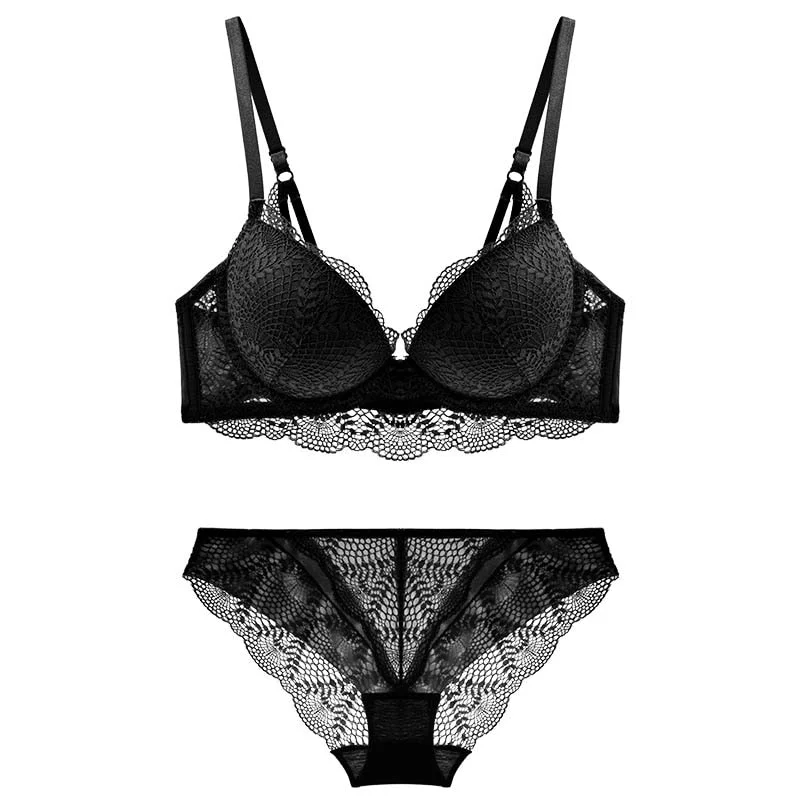 CINOON New Women's underwear Set Lace Sexy Push-up Bra And Panty Sets Comfortable Brassiere Adjustable Gathered Lingerie