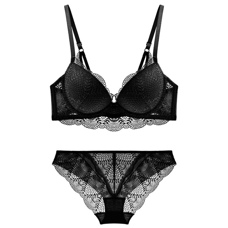 CINOON New Women's underwear Set Lace Sexy Push-up Bra And Panty Sets Comfortable Brassiere Adjustable Gathered Lingerie