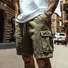 Men's Vintage Surf Army Green Wash Cargo Shorts Summer Casual Wear With Pockets And Drawstring by Inlyline