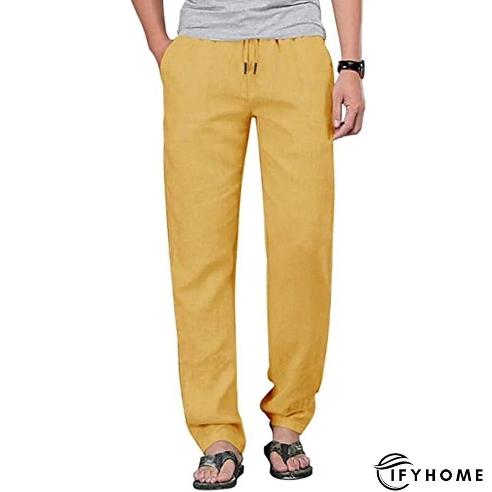 Men's Linen Pants Trousers Summer Pants Beach Pants Drawstring Elastic Waist Plain Breathable Soft Casual Daily Holiday Linen / Cotton Blend Fashion Streetwear Black White Micro-elastic | IFYHOME