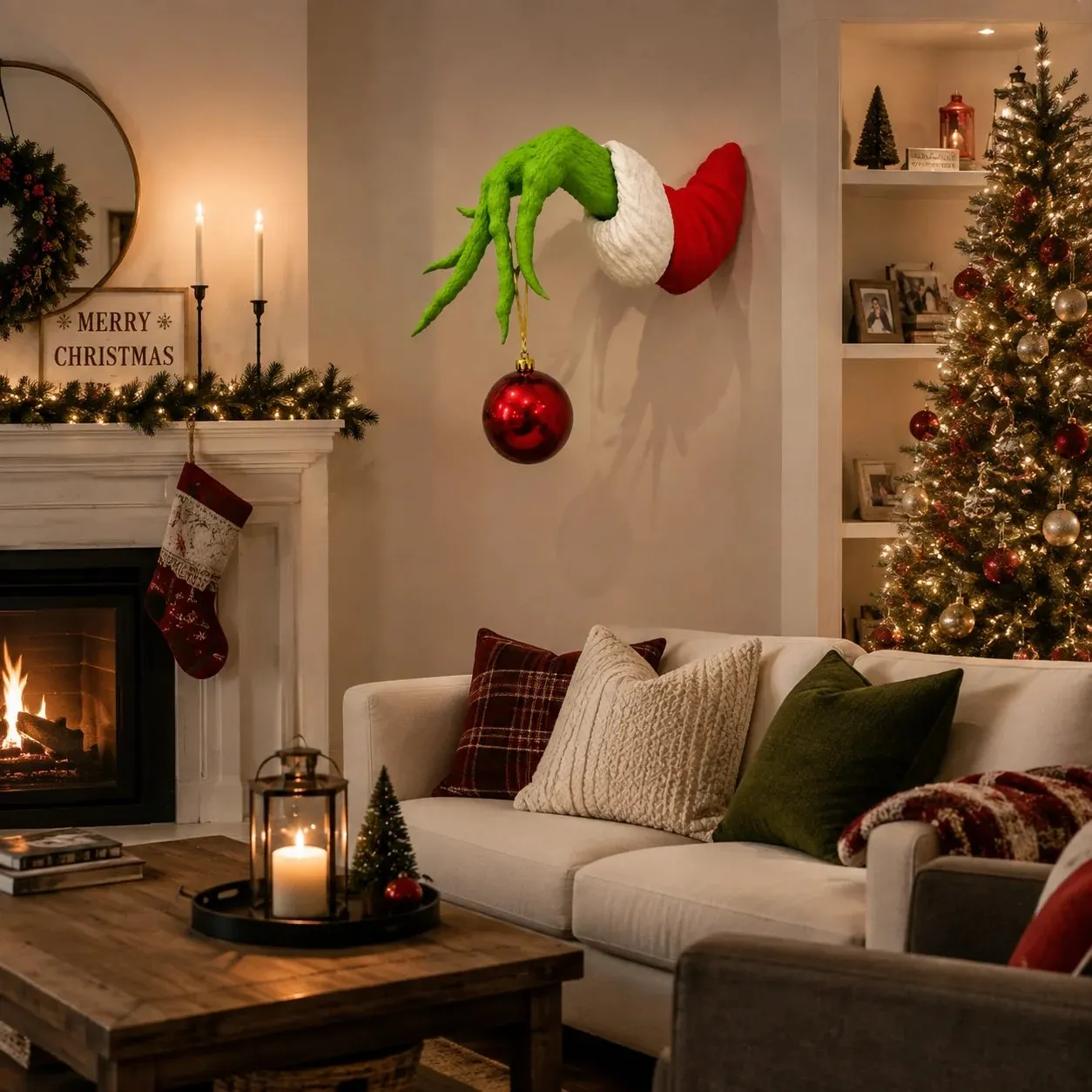 Funny green Christmas hand wall decoration