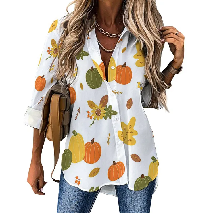 Personalized Design Women's  Cropped Hem Shirt Thanksgiving