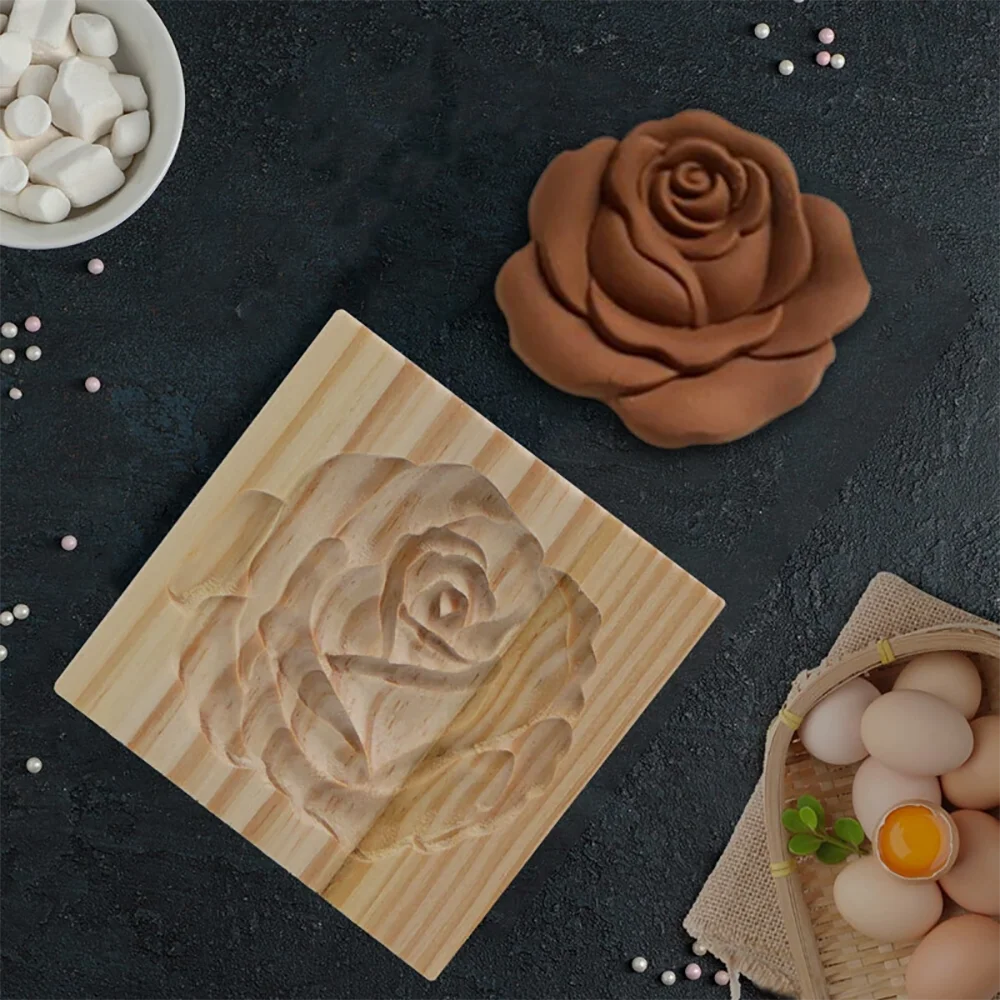 Purexcellent&trade; Household wooden rose cookie mold
