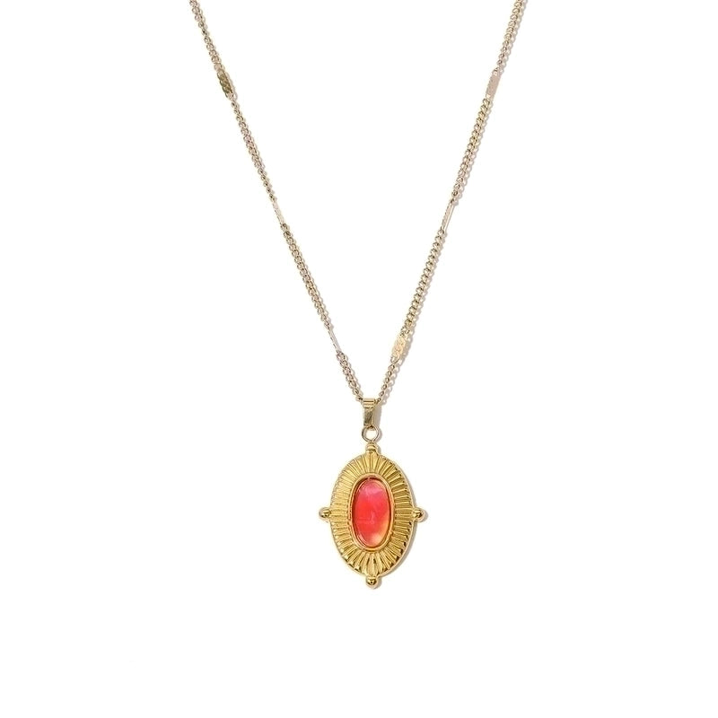 Vintage Style Vacation French Style Geometric 304 Stainless Steel Natural Stone 18K Gold Plated Plating Inlay Pendant Necklace