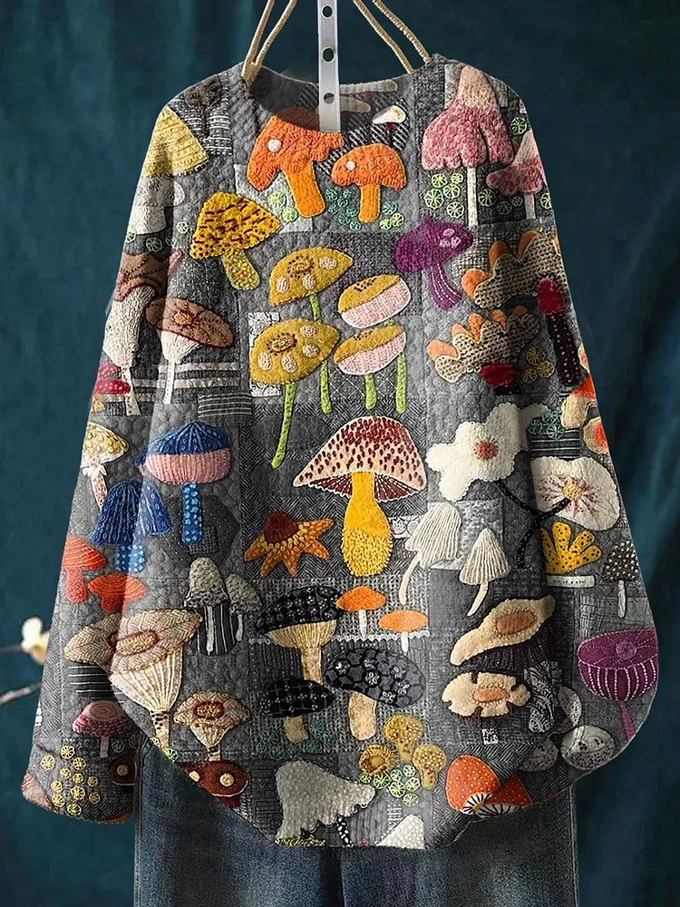 Vintage Mushroom Seamless Pattern Print Knit Pullover Sweater