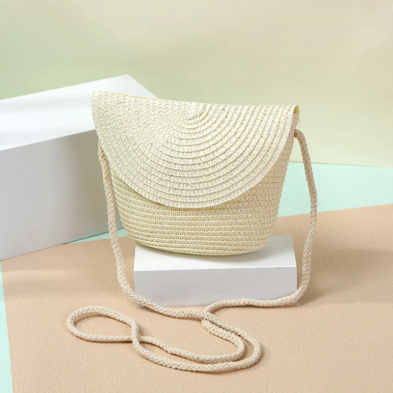 Women’s Straw Solid Color Beach Weave Square Zipper Flip Cover Straw Bag
